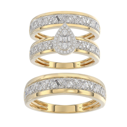 LADIES TRIO SET 1.00CT ROUND/BAGUETTE DIAMOND 10K YELLOW GOLD