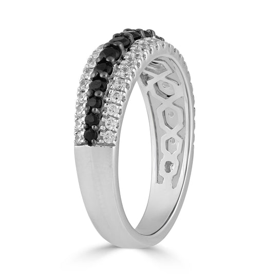 LADIES BAND 1.00CT ROUND/BLACK ROUND DIAMOND 14K WHITE GOLD