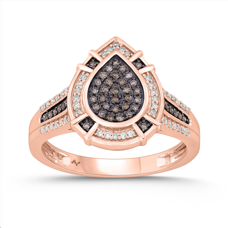 LADIES RING 0.30CT DARK BROWN/ROUND DIAMOND 14K ROSE GOLD