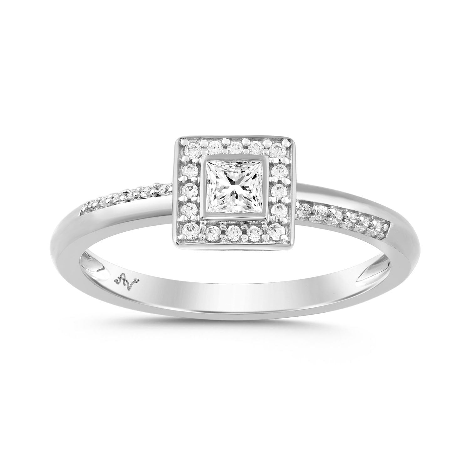 LADIES RING 0.25CT PRINCE /ROUND DIAMOND 14K WHITE GOLD