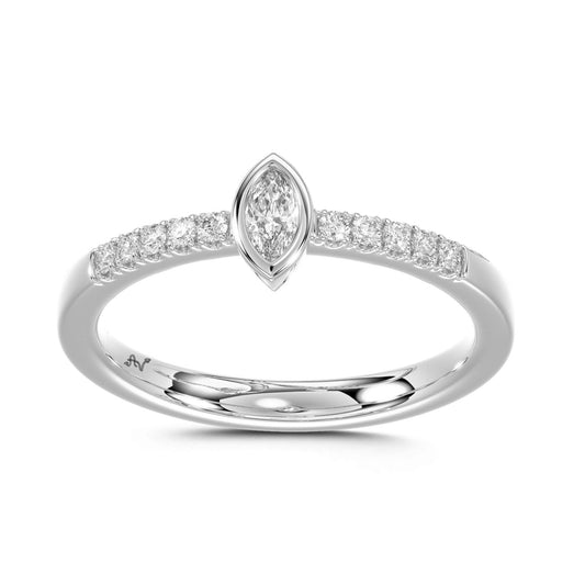 LADIES RING 0.25CT MARQUISE/ROUND DIAMOND 14K WHITE GOLD