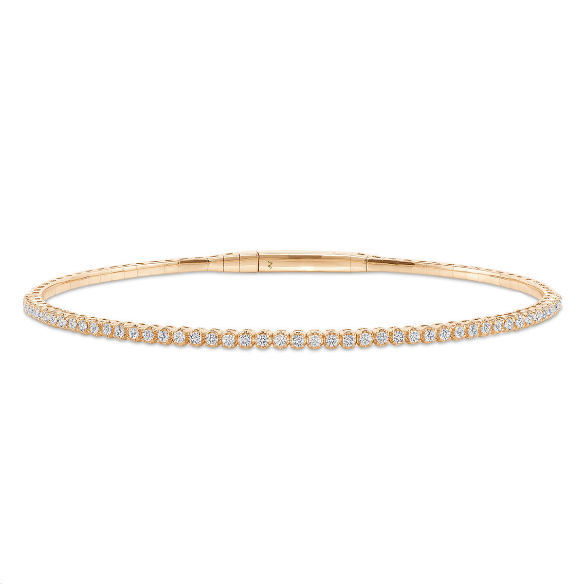 LADIES HALF FLEXIBLE BANGLE 1.00CT ROUND/RUBY DIAMOND 14K YELLOW GOLD