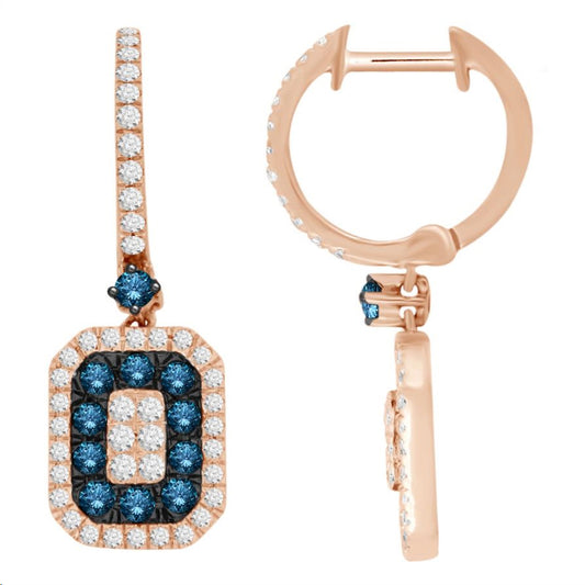 LADIES EARRING 1.40CT BLUE SAPPHIRE/DARK BROWN DIAMOND 14K ROSE GOLD