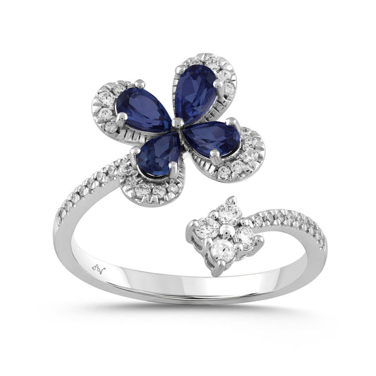 LADIES RING 1.16CT PEAR SAPPHIRE/ROUND DIAMOND 14K WHITE GOLD (CENTER STONE 0.88CT PEAR SAPPHIRE DIAMOND)