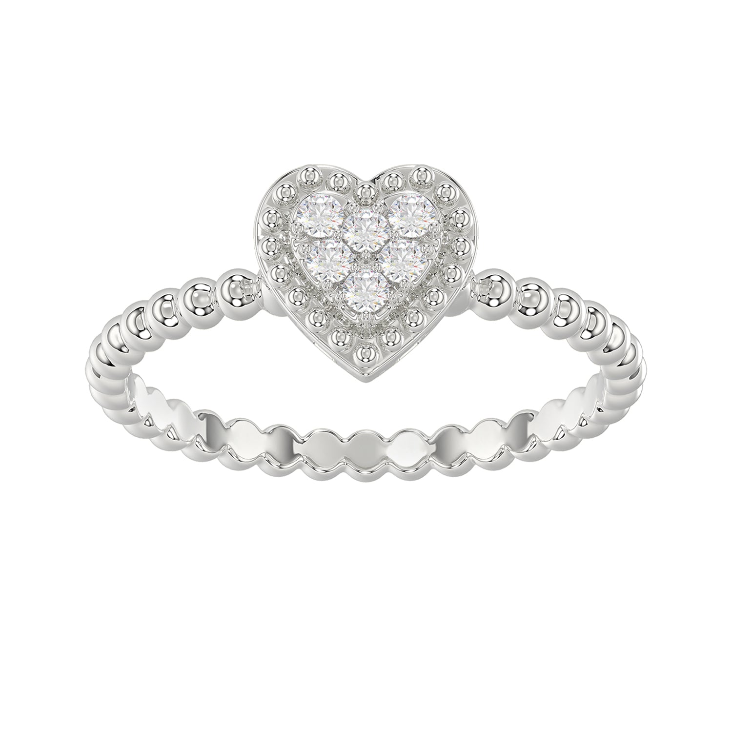 Ladies 0.10Ct Round Diamond Halo Heart Ring Sterling Silver Stylish Women�S Engagement & Promise Ring