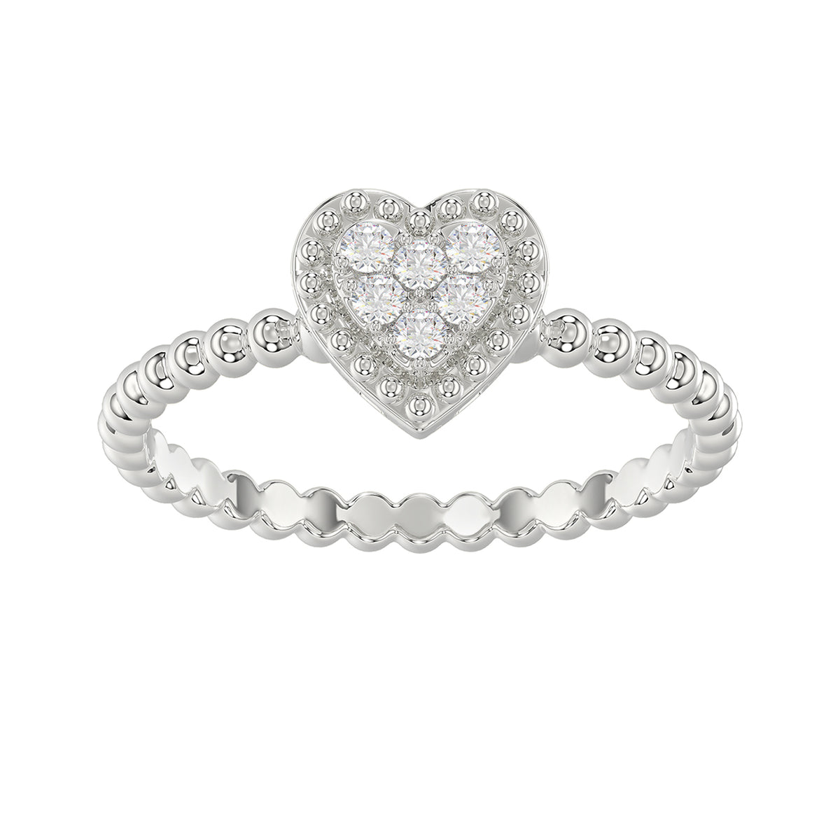Ladies 0.10Ct Round Diamond Halo Heart Ring Sterling Silver Stylish Women�S Engagement & Promise Ring