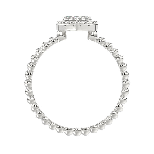 Ladies Halo Ring 0.10Ct Heart Shape Round Diamond Sterling Silver White