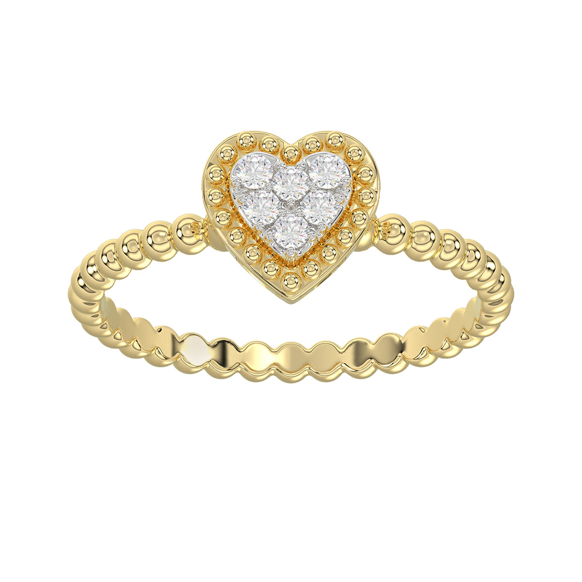 Ladies Halo Ring 0.10Ct Heart Shape Round Diamond 10K Yellow Gold