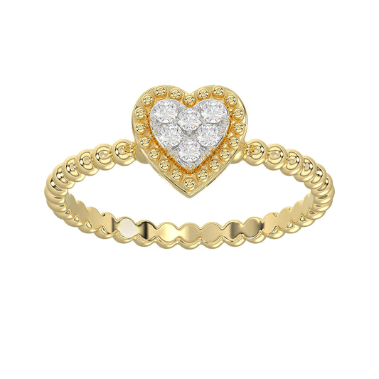 Ladies Halo Ring 0.10Ct Heart Shape Round Diamond 10K Yellow Gold