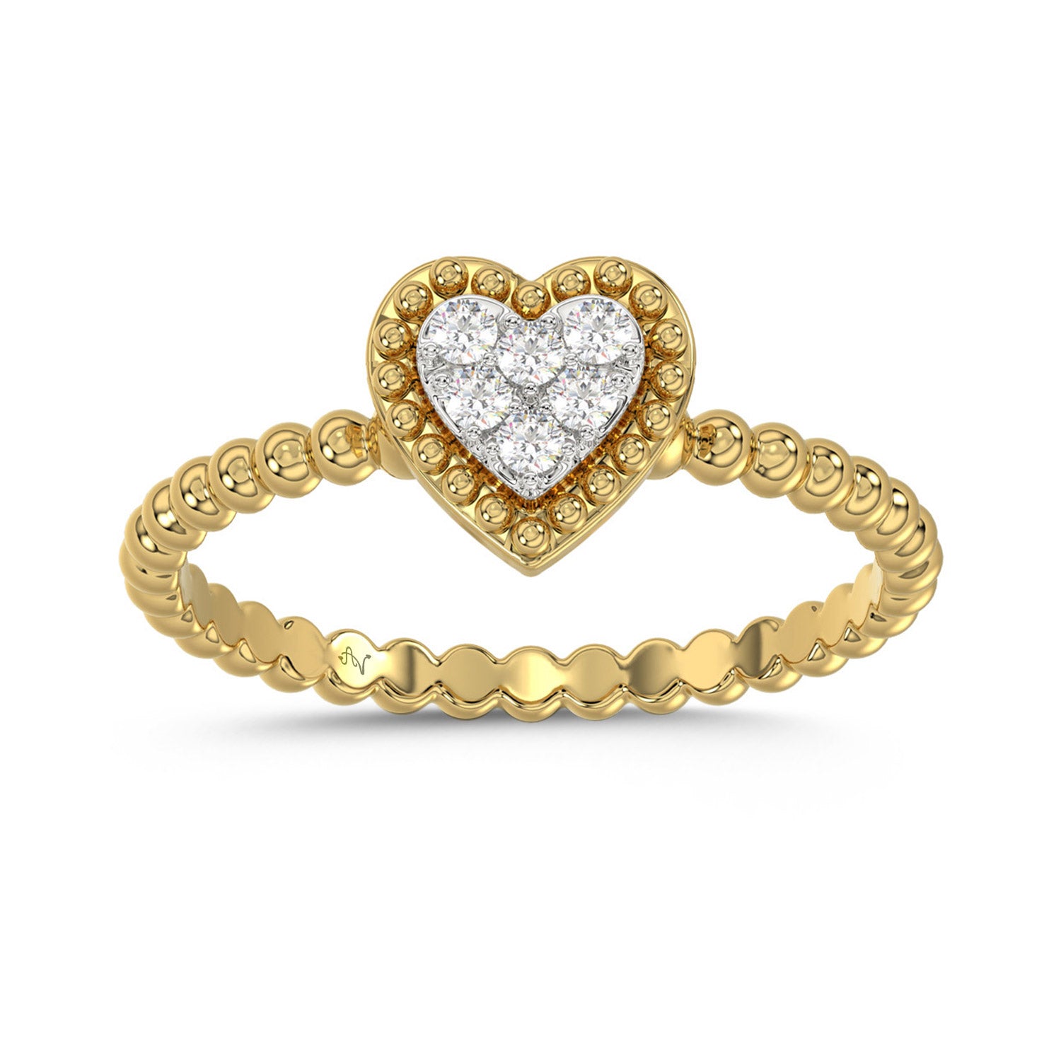 Ladies Halo Ring 0.10Ct Heart Shape Round Diamond 10K Yellow Gold