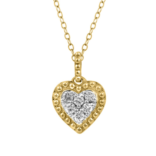10K Yellow Gold Heart Shape Diamond Pendant With Chain 0.10CT Round Diamond