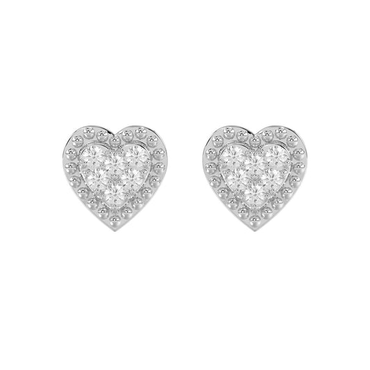 Sterling Silver Diamond Heart Stud Earrings 0.20Ct Round Cut Diamonds
