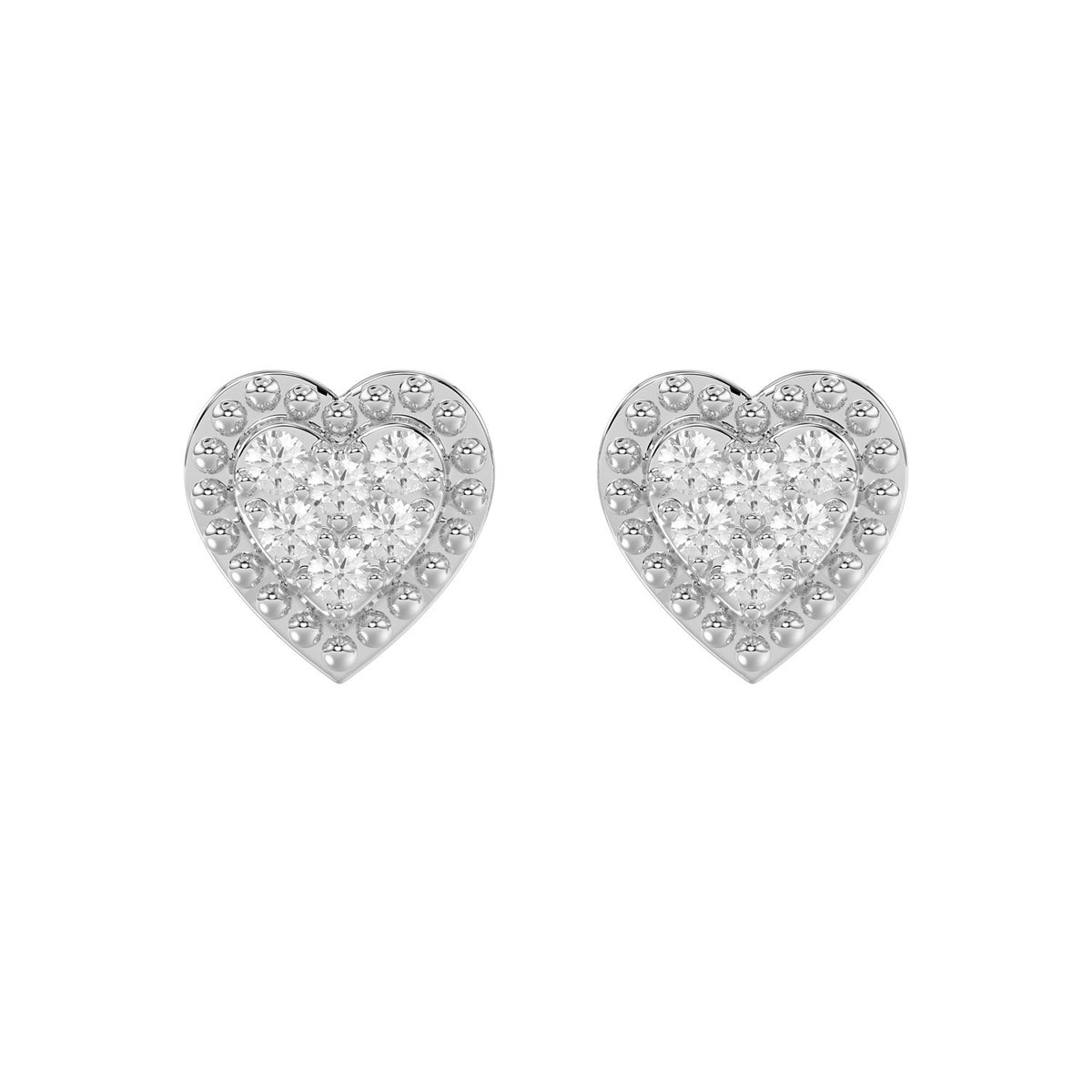 Sterling Silver Diamond Heart Stud Earrings 0.20Ct Round Cut Diamonds