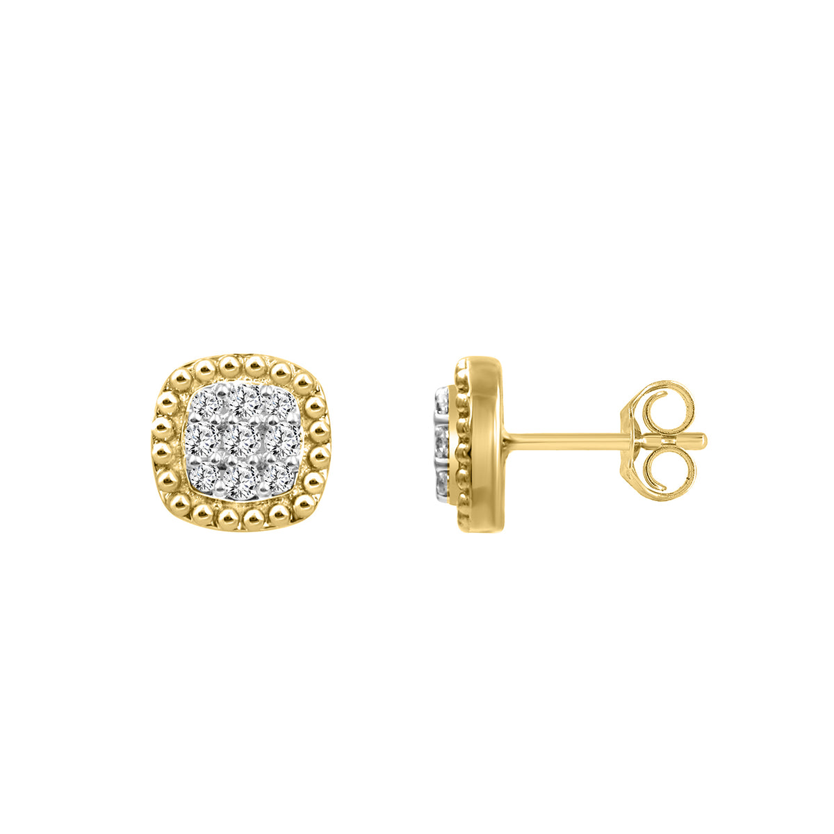 Ladies 10K Yellow Gold 0.20CT Round Diamond Cluster Earrings Fashion Jewelry Design