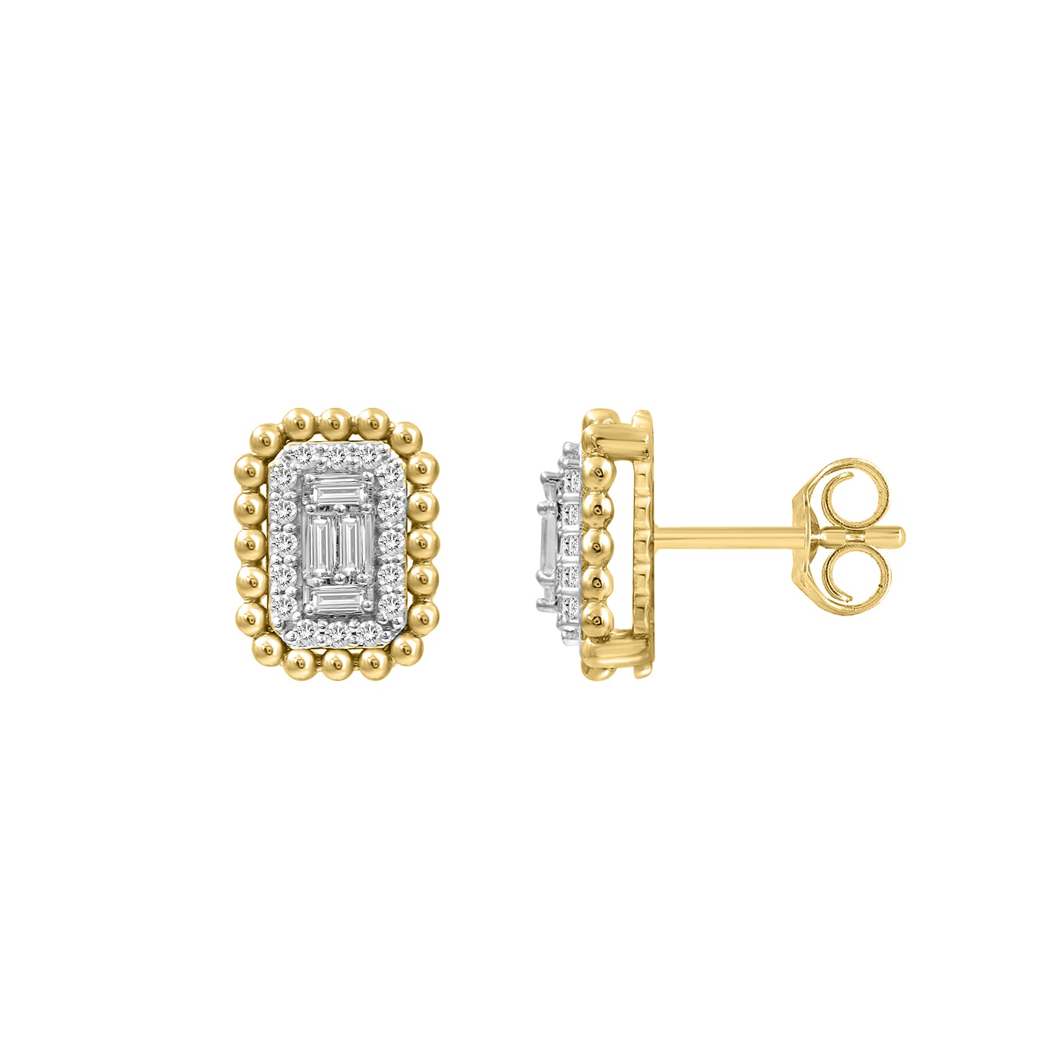 Elegant 0.25Ct Round Diamond Halo Earring With Chain For Women Baguette Center Cluster In 10K Yellow Gold