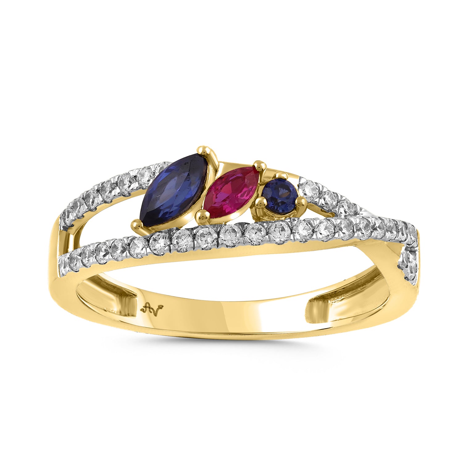 LADIES RING 0.62CT ROUND/MARQUISE /RUBY/SAPPHIRE DIAMOND 14K YELLOW GOLD (CENTER STONE 1.13CT MARQUISE/RUBY SAPPHIRE DIAMOND)