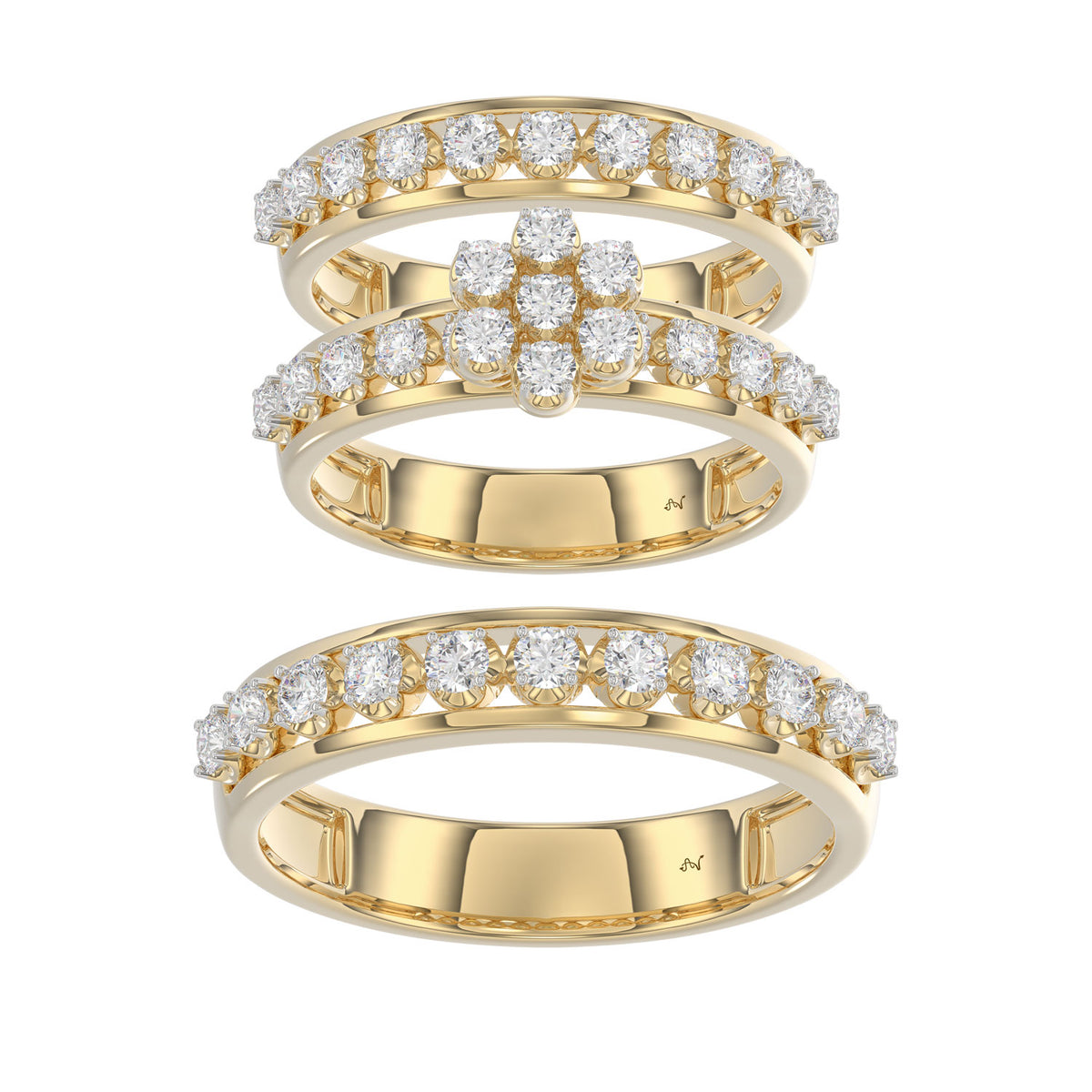 LADIES TRIO RING 1.30CT ROUND DIAMOND 10K YELLOW GOLD