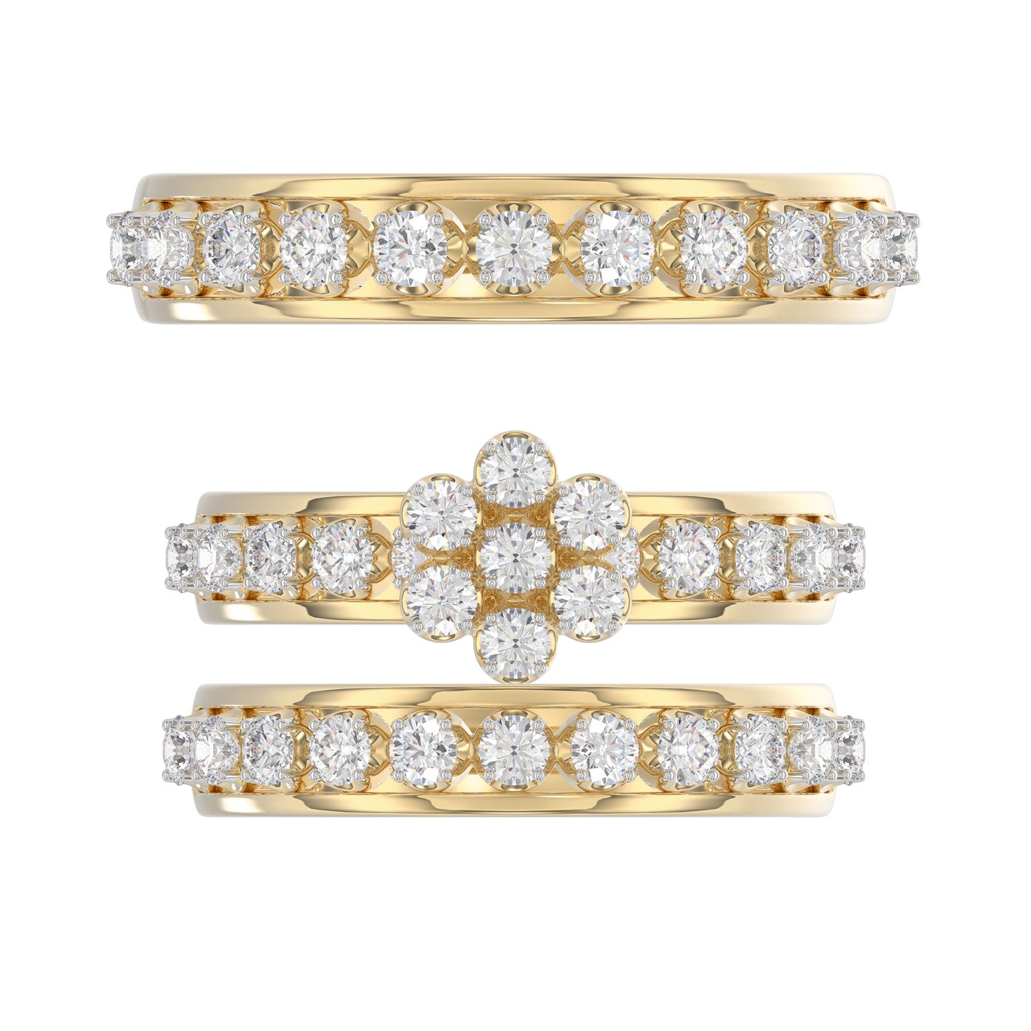 LADIES TRIO RING 1.30CT ROUND DIAMOND 10K YELLOW GOLD
