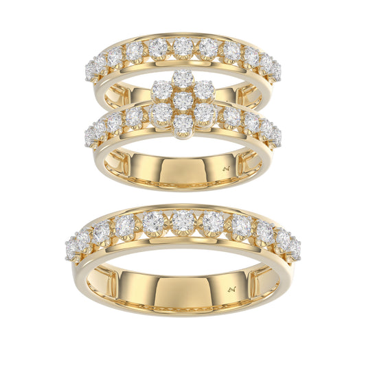 LADIES TRIO RING 1.30CT ROUND DIAMOND 10K YELLOW GOLD
