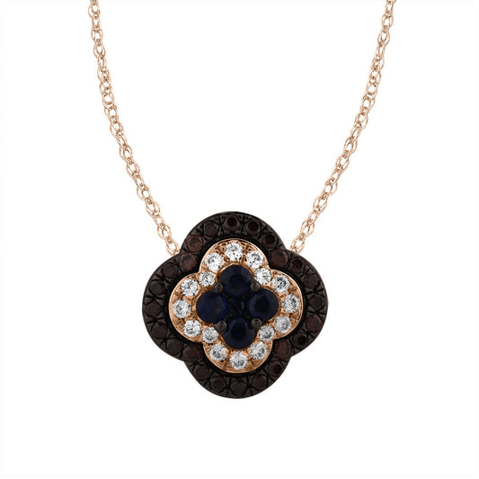 14K Rose Gold Multicolor Diamond Pendant 0.60CT Round Dark Brown & Blue Diamonds For Women