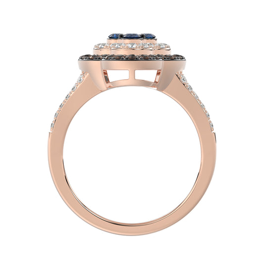 Elegant 14K Rose Gold Ladies Ring Crafted With Fancy Dark Brown And Blue Diamonds Totaling 0.75 Ct. Perfect Luxury Jewelry Gift For Her.
