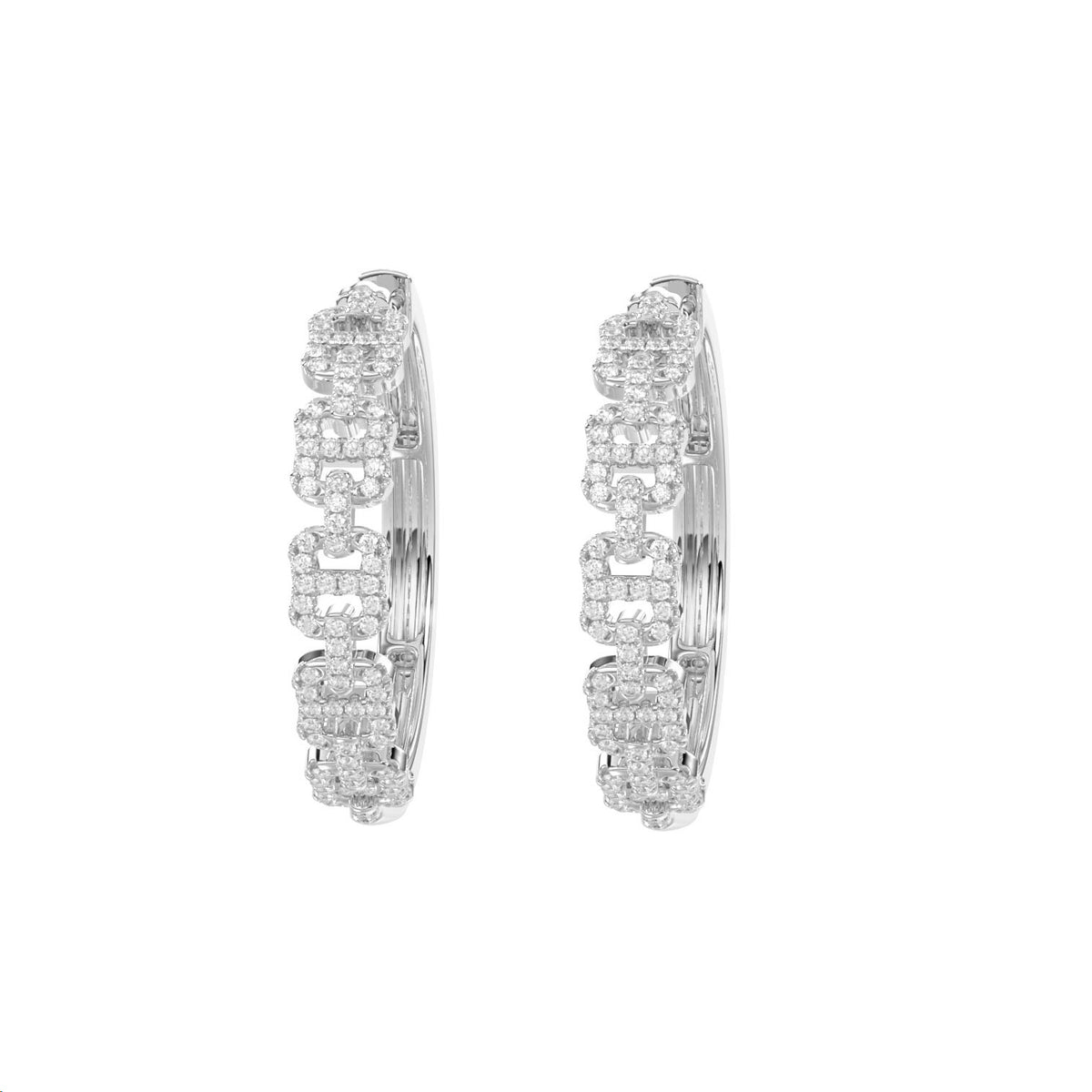 LADIES HOOPS EARRINGS 0.50CT ROUND DIAMOND 14K WHITE GOLD