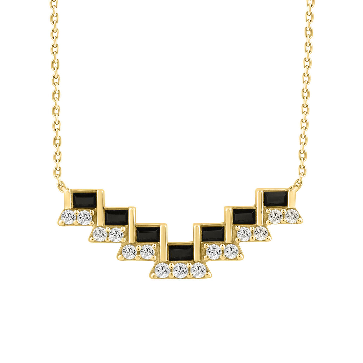 LADIES NECKLACE 0.50CT ROUND/BLACK BAGUETTE 14K YELLOW GOLD