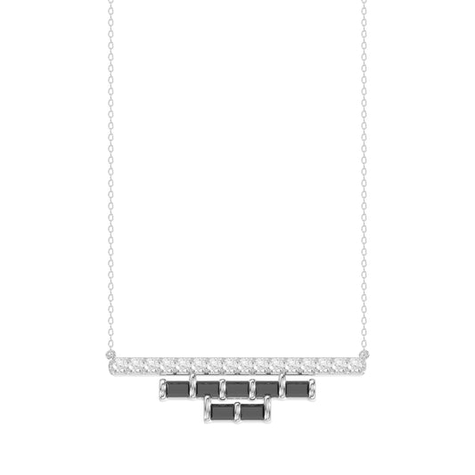 LADIES NECKLACE 0.50CT ROUND/BLACK/BAGUETTE DIAMOND 14K WHITE GOLD
