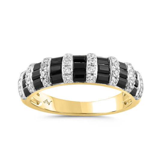 LADIES BAND 1.00CT ROUND/BLACK/BAGUETTE DIAMOND 14K YELLOW GOLD