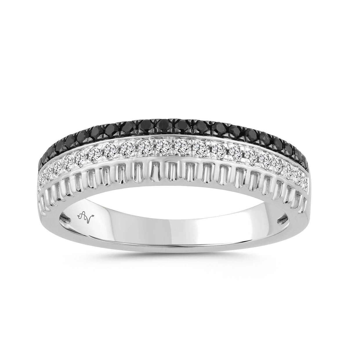 LADIES BAND 0.33CT BLACK/ROUND DIAMOND 14K WHITE GOLD