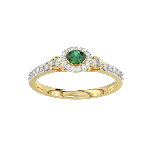 0.33ct Round/Oval Emerald diamond 14k Ladies Fashion Ring  0.15CT Center stone Oval Emerald Diamond)