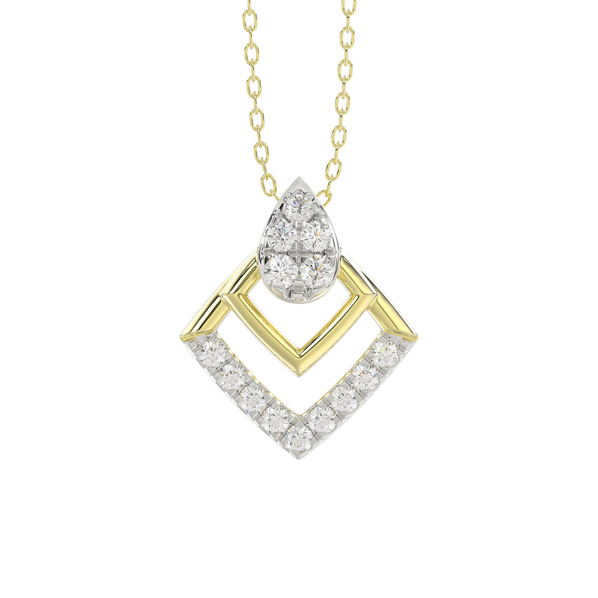 LADIES PENDANT WITH CHAIN 0.13CT ROUND DIAMOND 14K YELLOW GOLD
