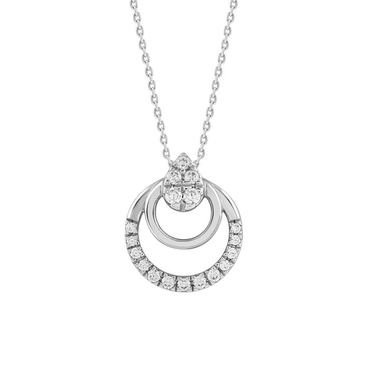 Sterling Silver Ladies 0.13CT Round Diamond Pendant With Chain Elegant Fashion Jewelry
