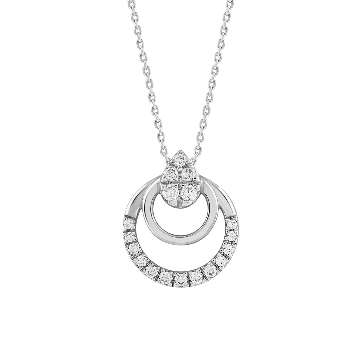 Sterling Silver Ladies 0.13CT Round Diamond Pendant With Chain Elegant Fashion Jewelry