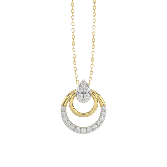 Beautiful 14K Yellow Gold Ladies Pendant With Double Circle Design And Sparkling 0.13 Ct Round Diamonds. Includes Chain.