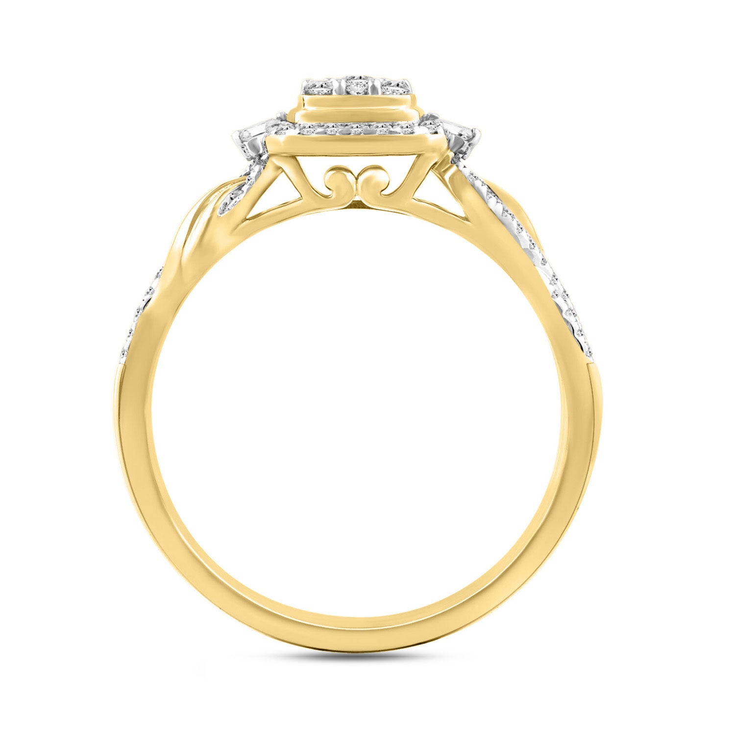 LADIES RING 0.25CT ROUND/BAGUETTE DIAMOND 10K YELLOW GOLD