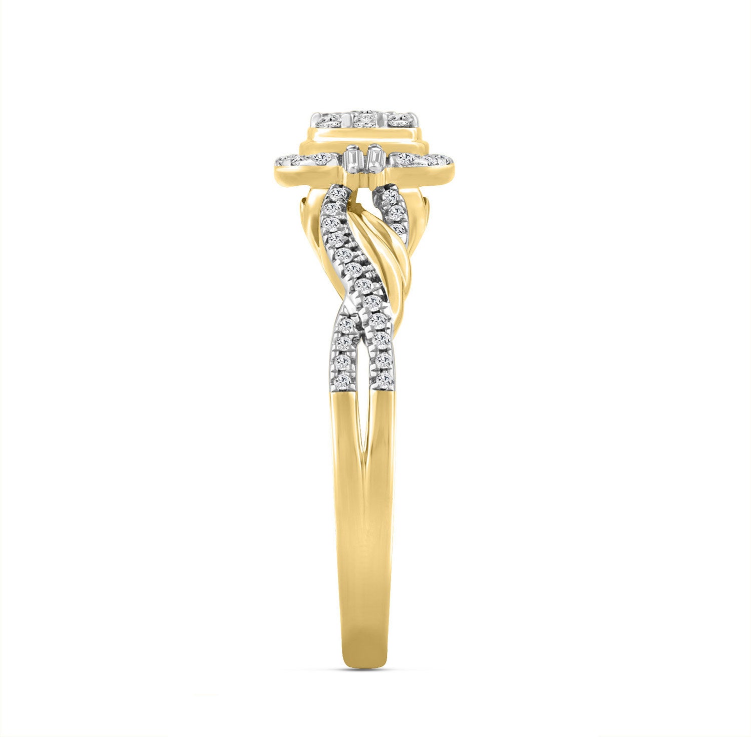 LADIES RING 0.25CT ROUND/BAGUETTE DIAMOND 10K YELLOW GOLD