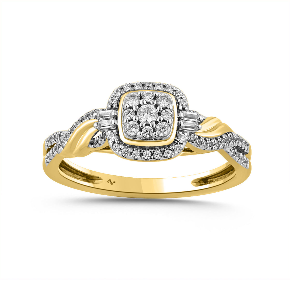 LADIES RING 0.25CT ROUND/BAGUETTE DIAMOND 10K YELLOW GOLD