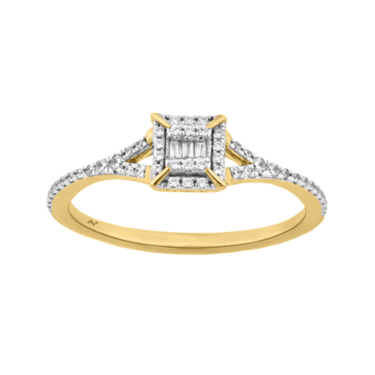 LADIES RING 0.20CT ROUND/BAGUETTE DIAMOND 14K YELLOW GOLD