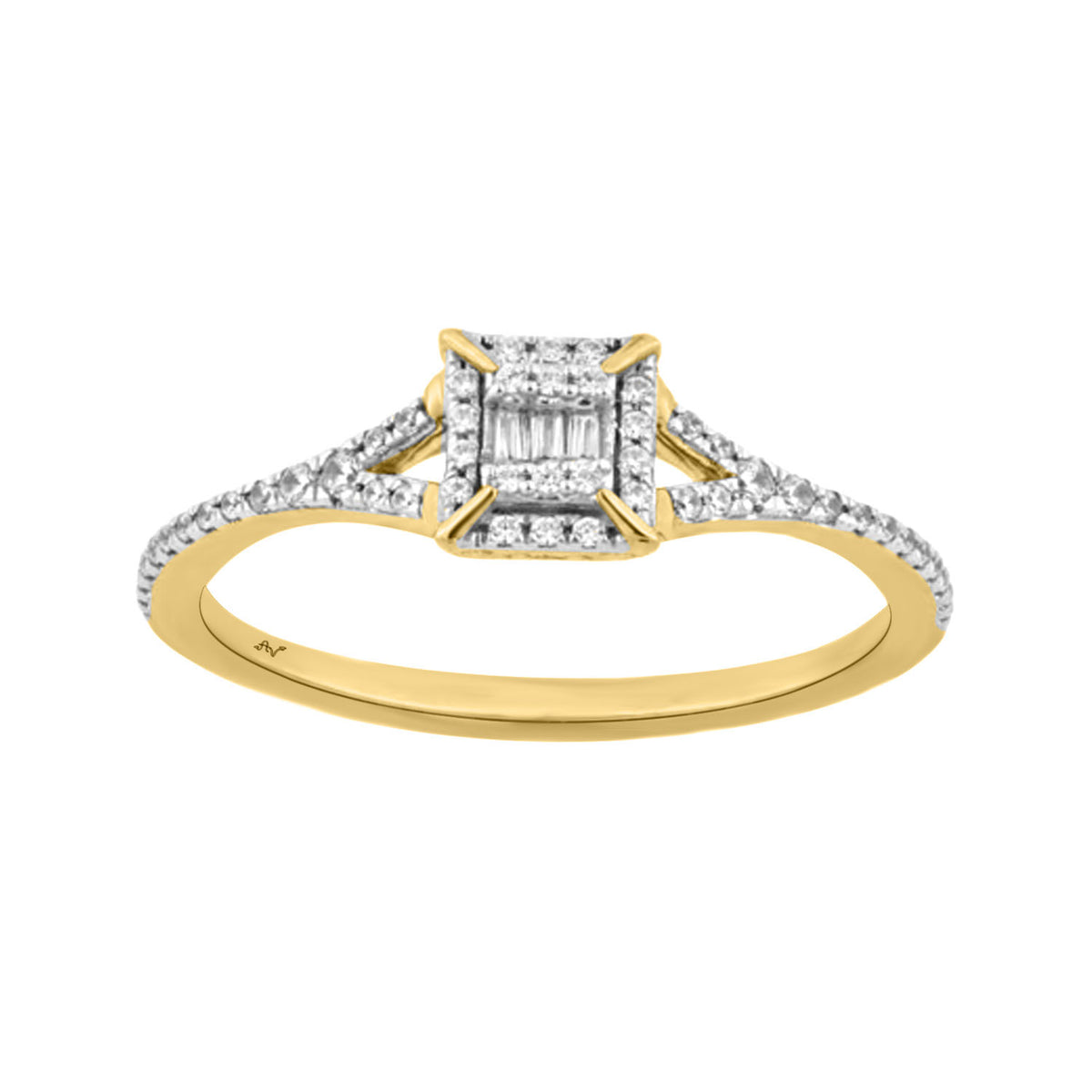 LADIES RING 0.20CT ROUND/BAGUETTE DIAMOND 14K YELLOW GOLD