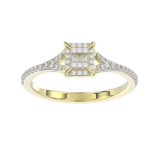 LADIES RING 0.20CT ROUND/BAGUETTE DIAMOND 14K YELLOW GOLD