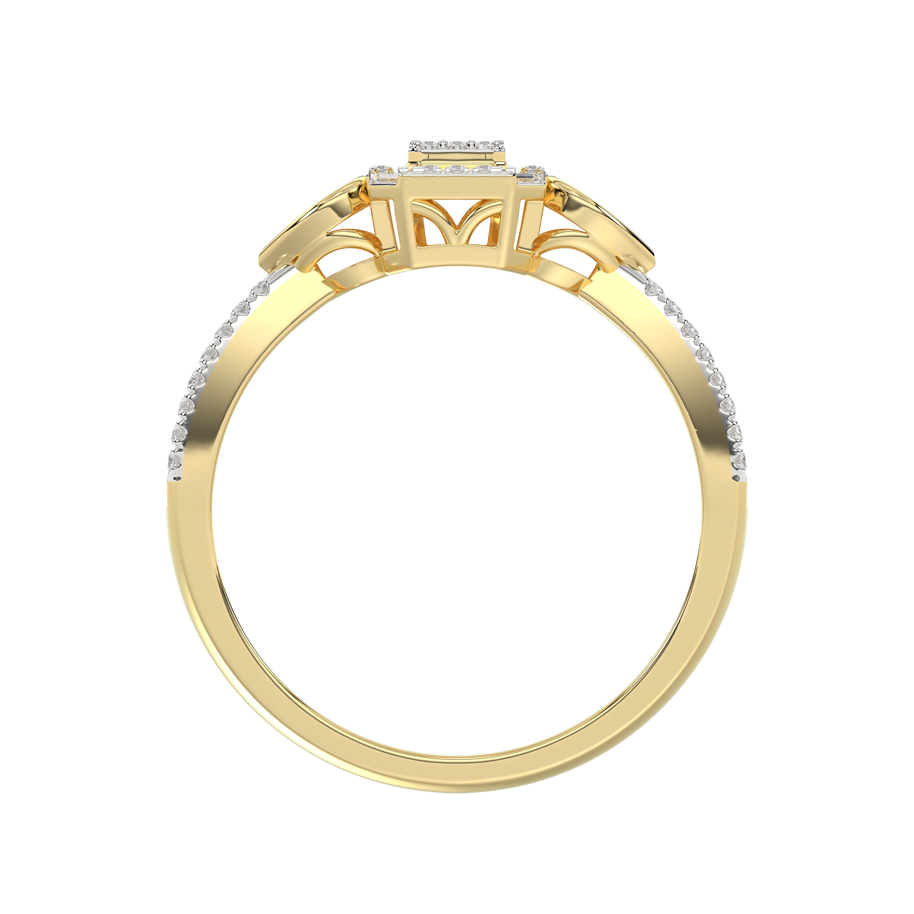Elegant 10K Yellow Gold Ladies Diamond Ring Featuring Modern Octagon Shape With Baguette And Round Diamond 0.20 Ct Perfect Gift For Her.