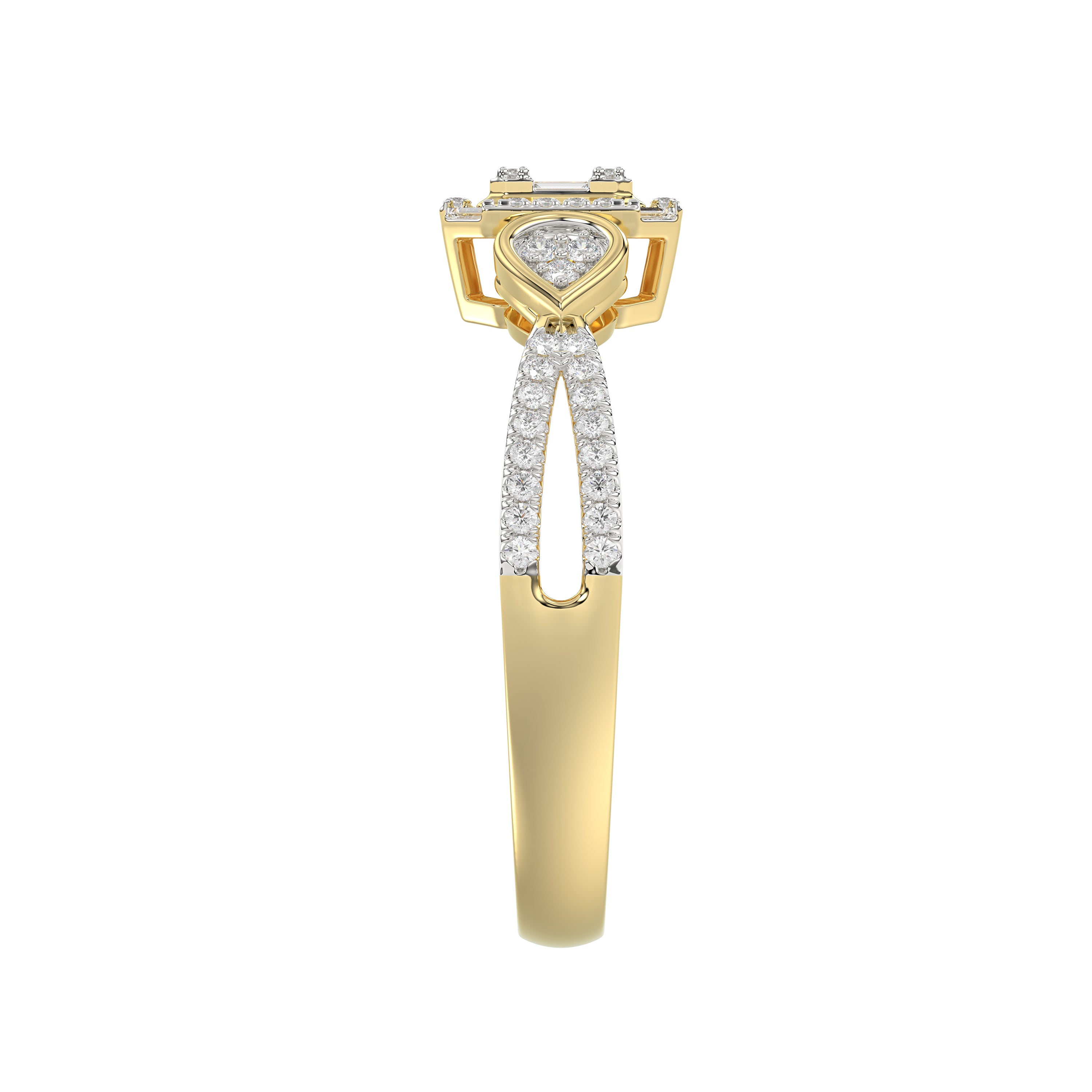 Elegant 10K Yellow Gold Ladies Diamond Ring Featuring Modern Octagon Shape With Baguette And Round Diamond 0.20 Ct Perfect Gift For Her.