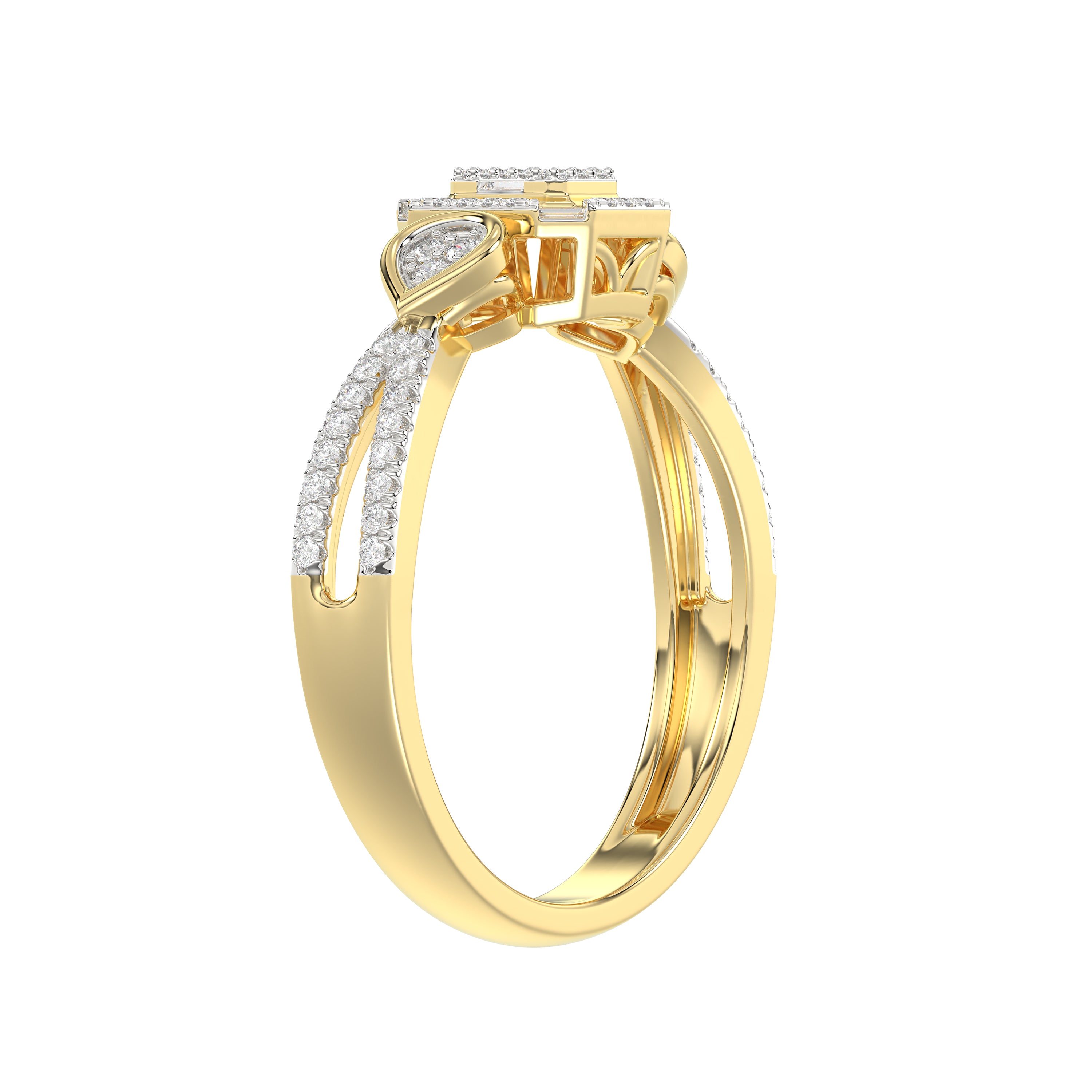 Elegant 10K Yellow Gold Ladies Diamond Ring Featuring Modern Octagon Shape With Baguette And Round Diamond 0.20 Ct Perfect Gift For Her.