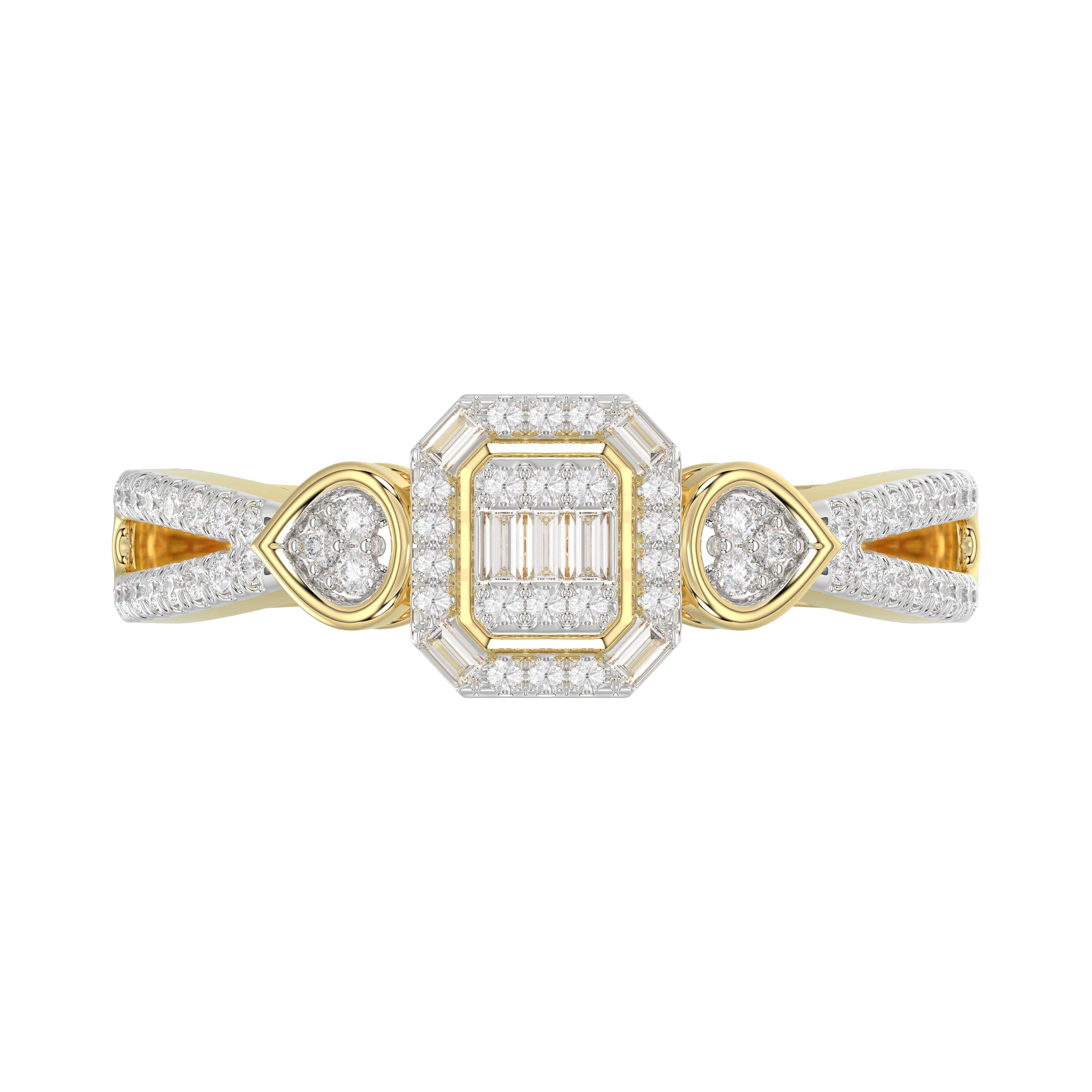 Elegant 10K Yellow Gold Ladies Diamond Ring Featuring Modern Octagon Shape With Baguette And Round Diamond 0.20 Ct Perfect Gift For Her.