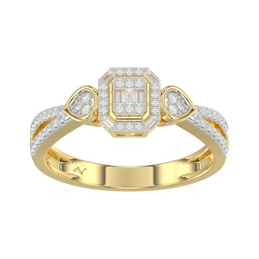 Elegant 10K Yellow Gold Ladies Diamond Ring Featuring Modern Octagon Shape With Baguette And Round Diamond 0.20 Ct Perfect Gift For Her.