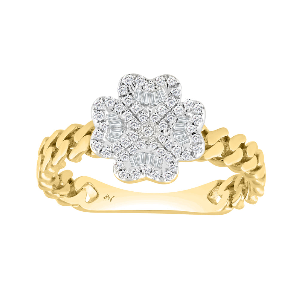 LADIES RING 0.25CT ROUND/BAGUETTE DIAMOND 14K YELLOW GOLD