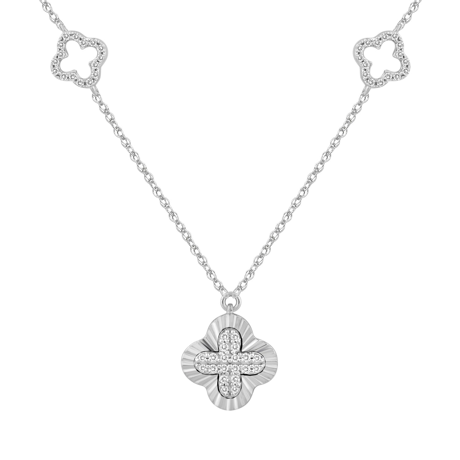 LADIES NECKLACE 0.25CT ROUND DIAMOND 10K WHITE GOLD