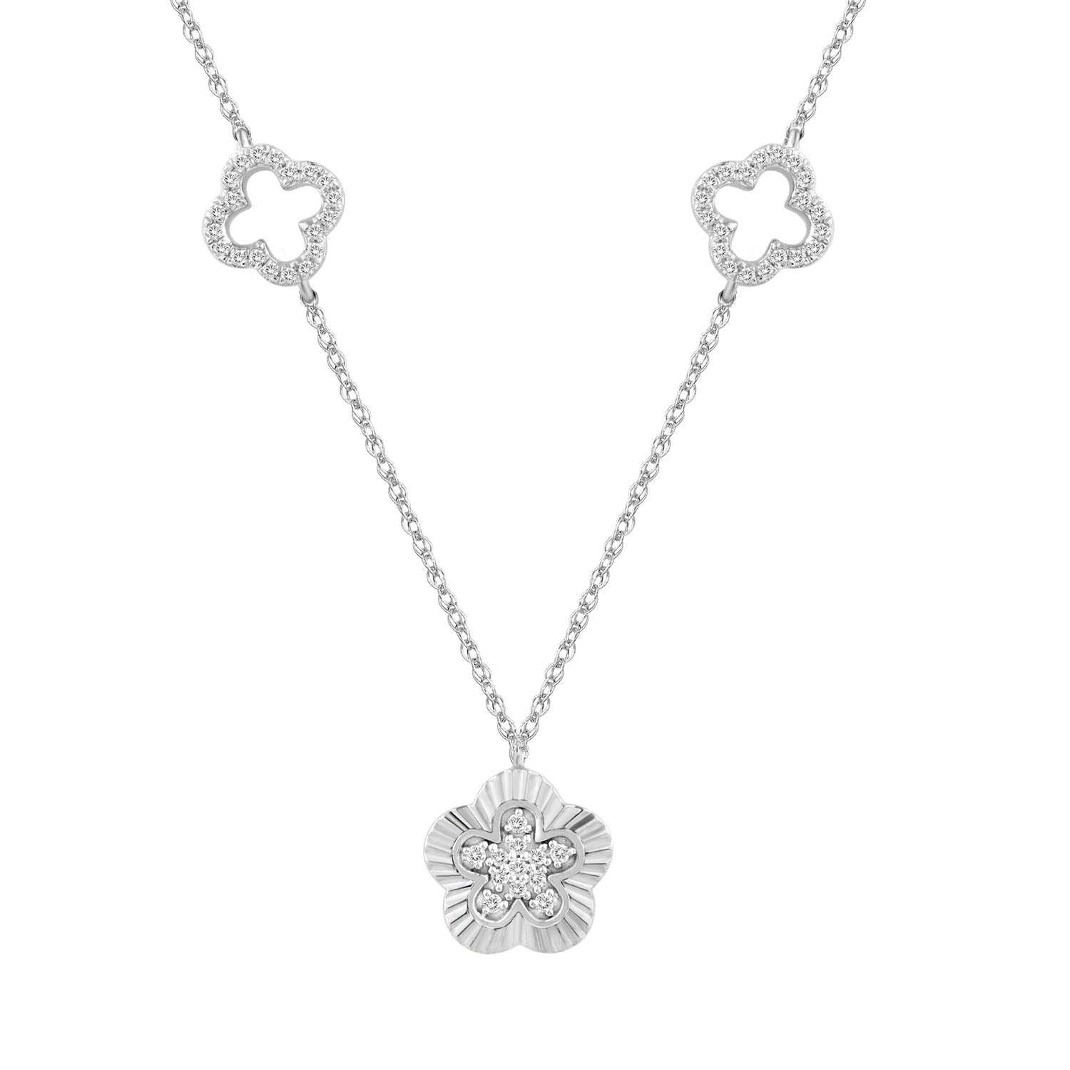 LADIES NECKLACE 0.25CT ROUND DIAMOND 10K WHITE GOLD