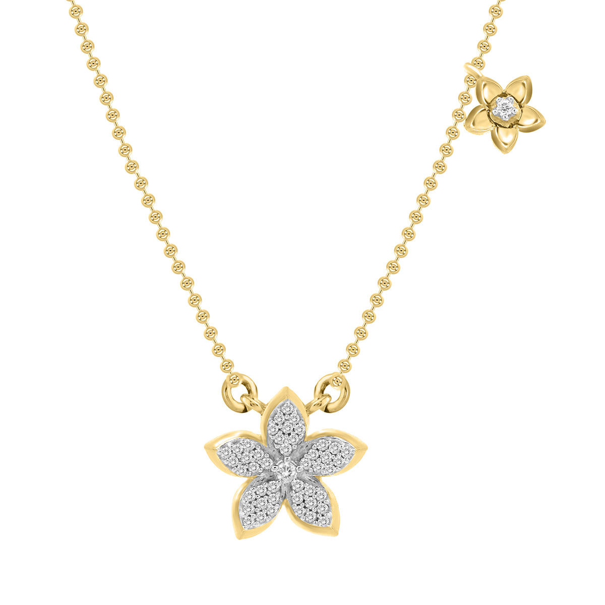 Ladies Flower Pendant 0.15Ct Round Diamond 10K Yellow Gold – Elegant Floral Pendant Jewelry Gift For Women